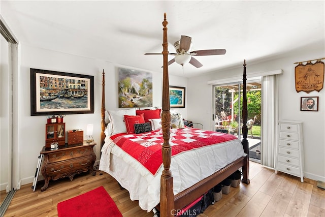 31351 Calle Del Campo, San Juan Capistrano, CA 92675 - bedroom featuring access to exterior, light wood-type flooring, baseboards, and ceiling fan