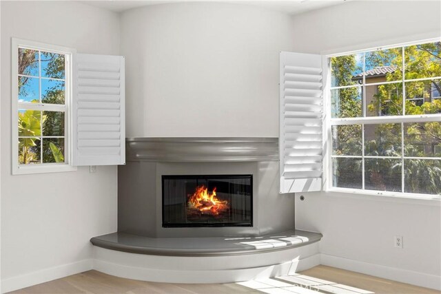 68 Sanctuary, Irvine, CA 92620 - detailed view of baseboards, a glass covered fireplace, and wood finished floors