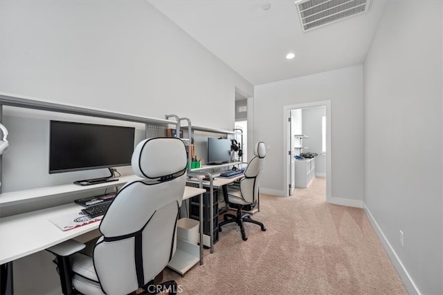 160 Earthwood Ln, San Luis Obispo, CA 93401 - office with baseboards, visible vents, recessed lighting, and light carpet