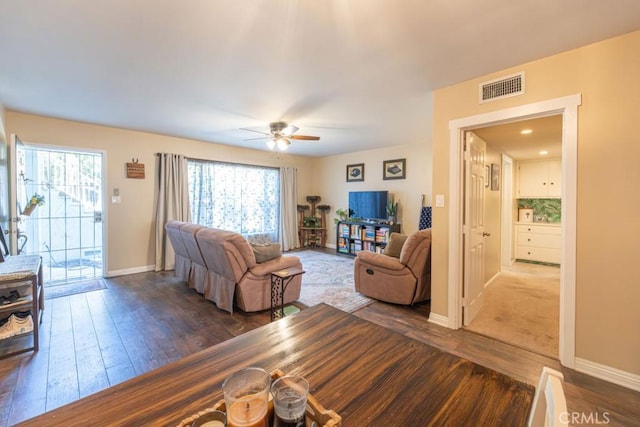 5270 E Anaheim Rd Unit 2, Long Beach, CA 90815 - living area with dark wood-type flooring, a ceiling fan, and baseboards