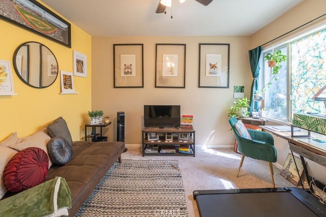5270 E Anaheim Rd Unit 2, Long Beach, CA 90815 - carpeted living room with ceiling fan, an office area, and baseboards