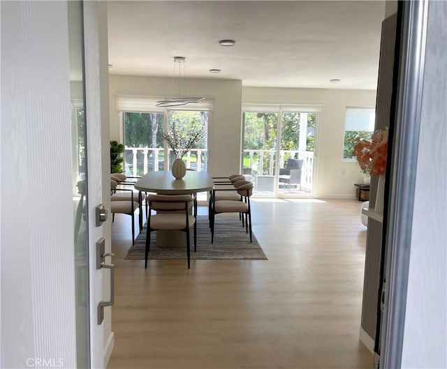 2405 Via Mariposa W Unit 1B, Laguna Woods, CA 92637 - dining room featuring wood finished floors, healthy amount of natural light, and baseboards