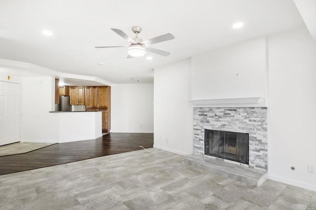 11365 Affinity Ct Unit 192, San Diego, CA 92131 - unfurnished living room with a ceiling fan, recessed lighting, and a fireplace
