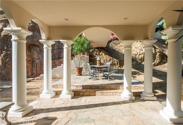 22751 Plummer St, Chatsworth, CA 91311 - view of patio featuring outdoor dining space and stairway