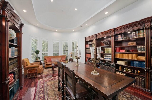 22751 Plummer St, Chatsworth, CA 91311 - dining room with a tray ceiling, recessed lighting, and wood-type flooring
