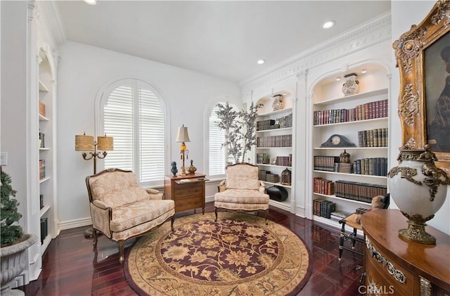 22751 Plummer St, Chatsworth, CA 91311 - sitting room with built in features, baseboards, wood finished floors, and recessed lighting