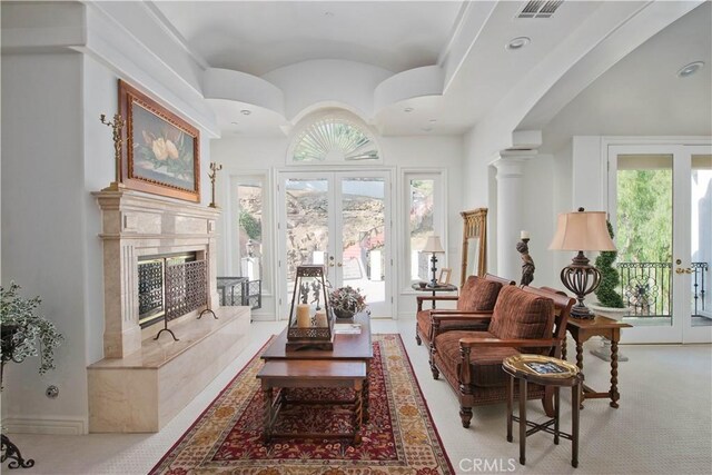 22751 Plummer St, Chatsworth, CA 91311 - living area with vaulted ceiling, visible vents, french doors, and a healthy amount of sunlight