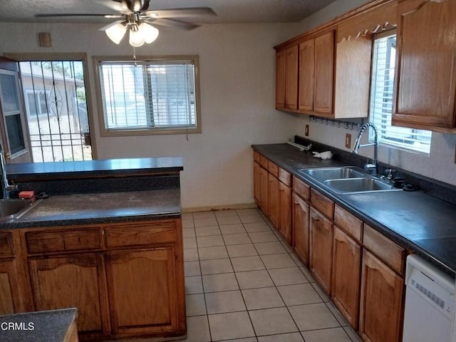 1420 S Butler Ave, Compton, CA 90221 - kitchen with white dishwasher, dark countertops, and a ceiling fan