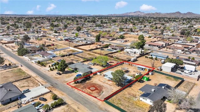 bird's eye view featuring a mountain view and a residential view