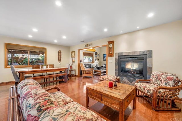 2722 Penkea Dr, Oceanside, CA 92054 - living area with recessed lighting, wood finished floors, and a fireplace