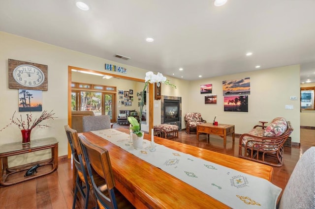 2722 Penkea Dr, Oceanside, CA 92054 - dining room with wood finished floors, recessed lighting, baseboards, and a fireplace