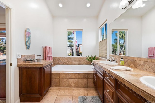 2722 Penkea Dr, Oceanside, CA 92054 - bathroom with a garden tub, double vanity, and recessed lighting