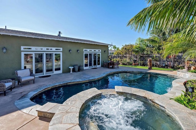 2722 Penkea Dr, Oceanside, CA 92054 - view of pool featuring french doors, a patio area, and a pool with connected hot tub
