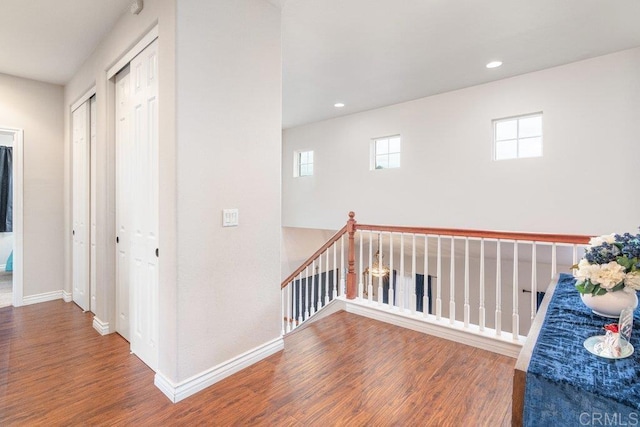 400 Colt St, San Jacinto, CA 92582 - hallway featuring wood finished floors, an upstairs landing, and recessed lighting