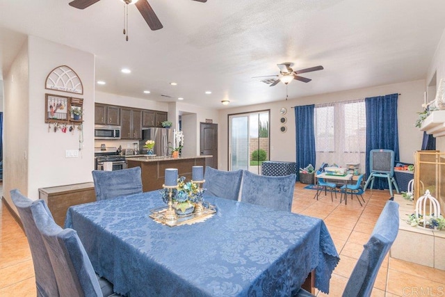 400 Colt St, San Jacinto, CA 92582 - dining space with a ceiling fan, light tile patterned flooring, and recessed lighting