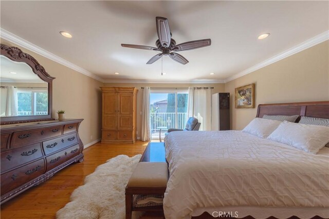 1516 W 5th St, San Pedro, CA 90732 - bedroom with access to outside, multiple windows, light wood-style floors, recessed lighting, and ornamental molding