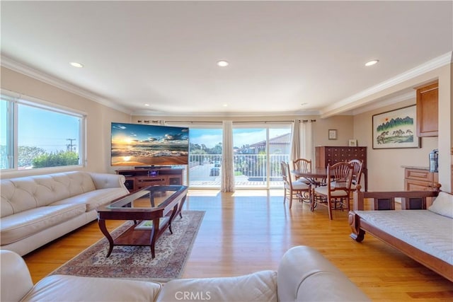 1516 W 5th St, San Pedro, CA 90732 - living area with crown molding, plenty of natural light, light wood finished floors, and recessed lighting