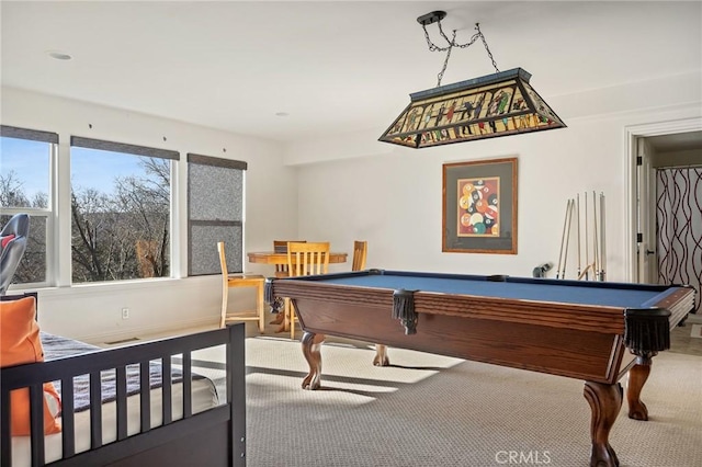 playroom featuring plenty of natural light, carpet flooring, and billiards