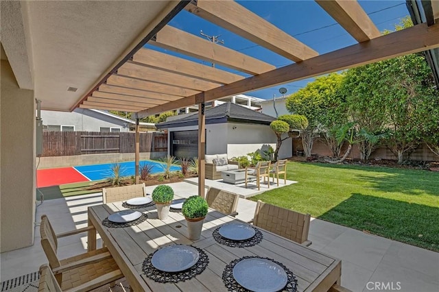 5306 Maricopa St, Torrance, CA 90503 - fenced backyard featuring a pergola, an outdoor living space, a patio, and outdoor dining space