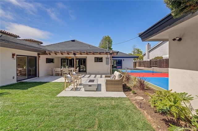 5306 Maricopa St, Torrance, CA 90503 - rear view of property with a tiled roof, stucco siding, a patio, and an outdoor living space