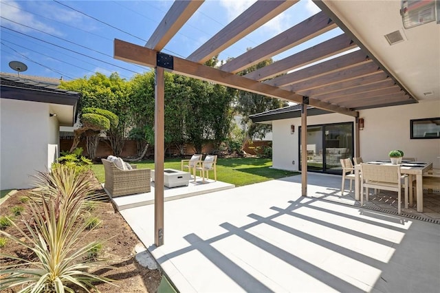 5306 Maricopa St, Torrance, CA 90503 - view of patio / terrace with outdoor dining area, a pergola, and a fire pit