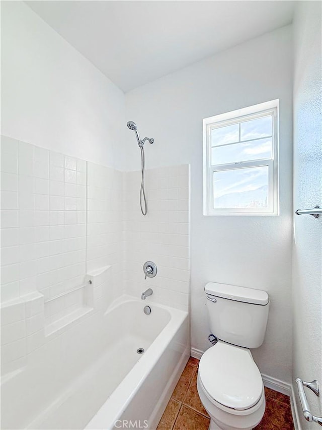 full bath with shower / bathing tub combination, baseboards, toilet, and tile patterned flooring