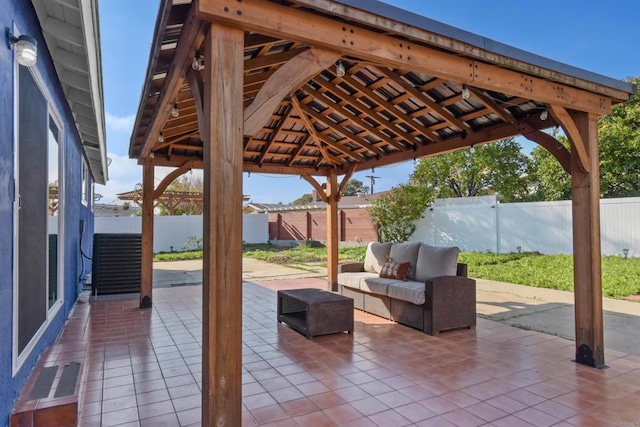 7162 Beagle St, San Diego, CA 92111 - fenced backyard with a patio, an outdoor living space, and a gazebo