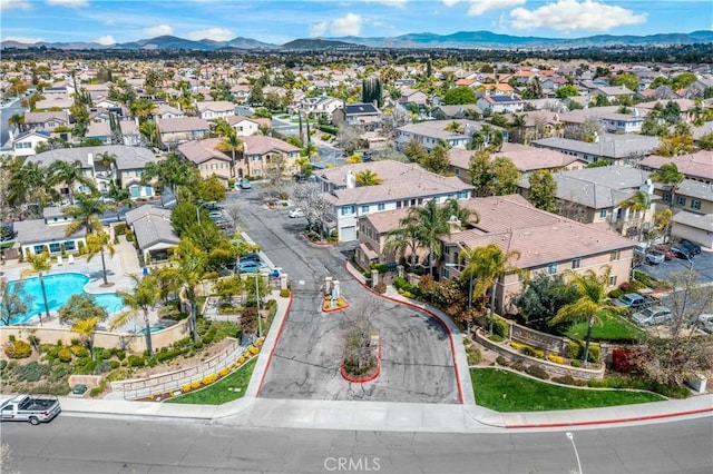 bird's eye view featuring a mountain view and a residential view