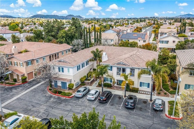 aerial view featuring a residential view and a mountain view