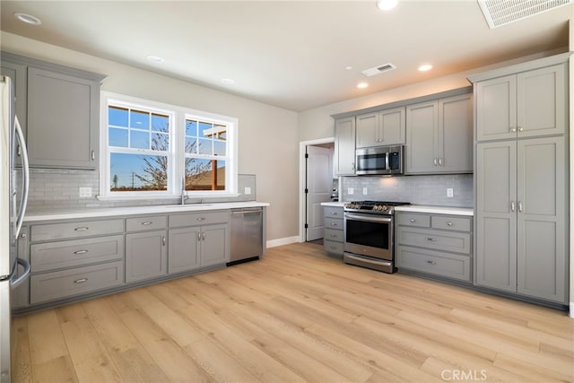 766 Willow St, Paradise, CA 95969 - kitchen featuring gray cabinetry, stainless steel appliances, visible vents, and a sink