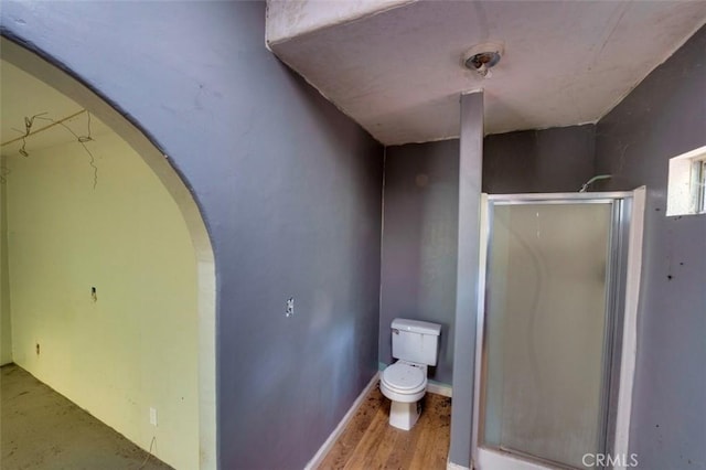 3399 Upper Lopez Canyon Rd, Arroyo Grande, CA 93420 - full bathroom with toilet, wood finished floors, and a stall shower