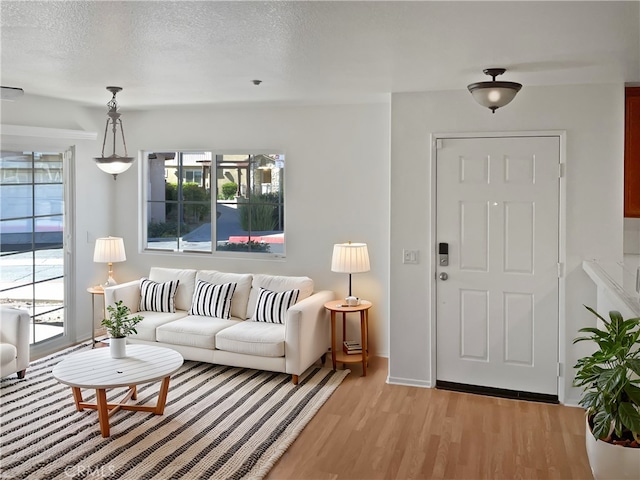 15605 Lasselle St Unit 6, Moreno Valley, CA 92551 - living room with light wood finished floors, baseboards, and a textured ceiling