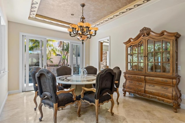 5023 Windsor Dr, San Diego, CA 92109 - dining area with a chandelier and a tray ceiling