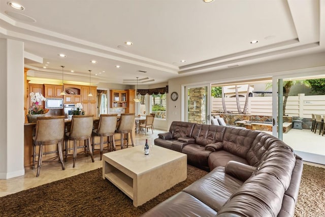 5023 Windsor Dr, San Diego, CA 92109 - living area featuring a tray ceiling and recessed lighting