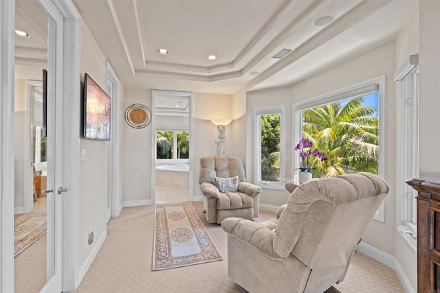 5023 Windsor Dr, San Diego, CA 92109 - living area featuring recessed lighting, carpet, and a tray ceiling