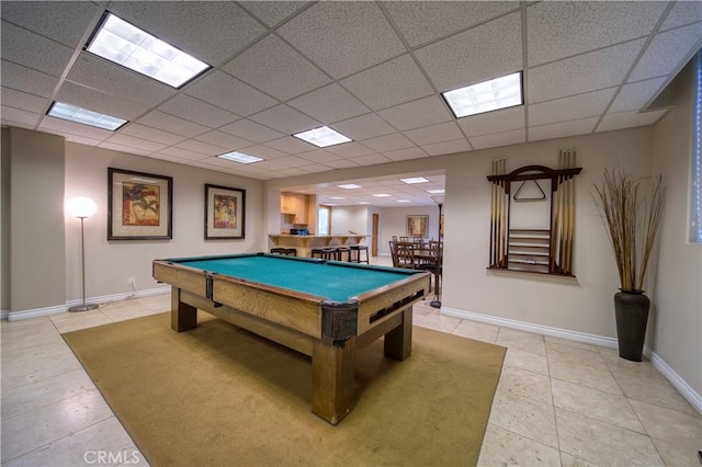 201 Calle Miramar Unit 16, Redondo Beach, CA 90277 - game room featuring light tile patterned floors, baseboards, a drop ceiling, and billiards table