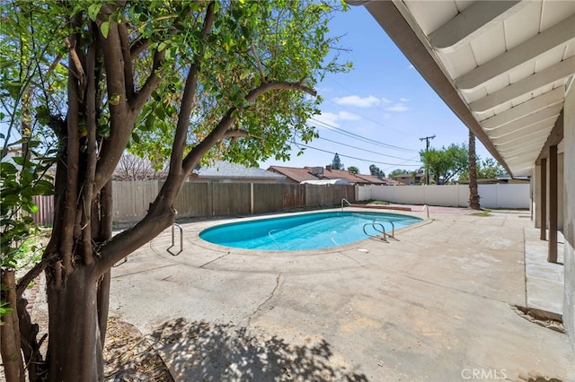 view of pool featuring a fenced backyard, a patio area, and a fenced in pool