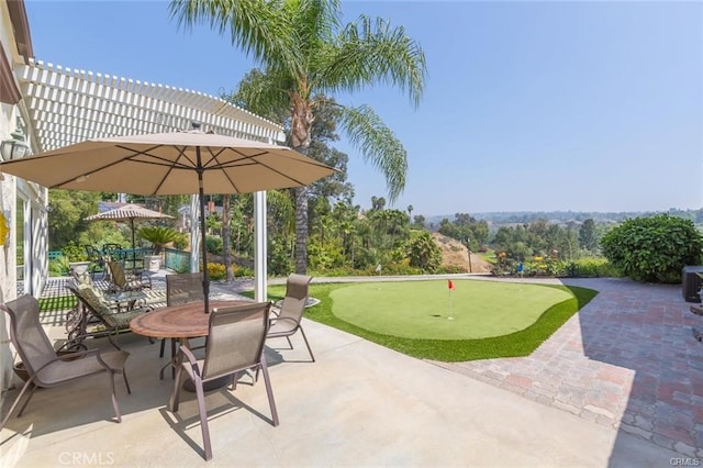 view of patio / terrace with outdoor dining space and a pergola