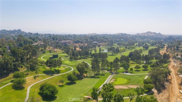 bird's eye view with view of golf course