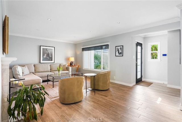 410 Via Mesa Grande, Redondo Beach, CA 90277 - living area with light wood finished floors, baseboards, ornamental molding, and recessed lighting