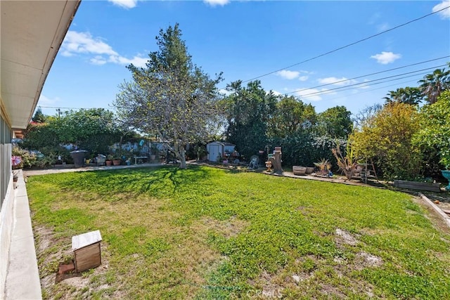 view of yard with an outbuilding and a storage shed