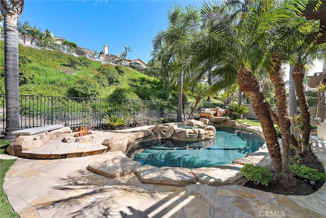 19732 Torres, Lake Forest, CA 92679 - view of swimming pool with a fenced backyard, a fire pit, a patio, and an in-ground hot tub