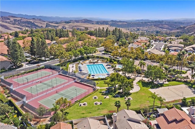19732 Torres, Lake Forest, CA 92679 - aerial perspective of suburban area featuring a mountainous background and a pool area