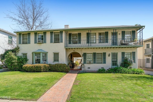 646 Orange Grove Ave, South Pasadena, CA 91030 - view of front of home with stucco siding, a chimney, and a front yard
