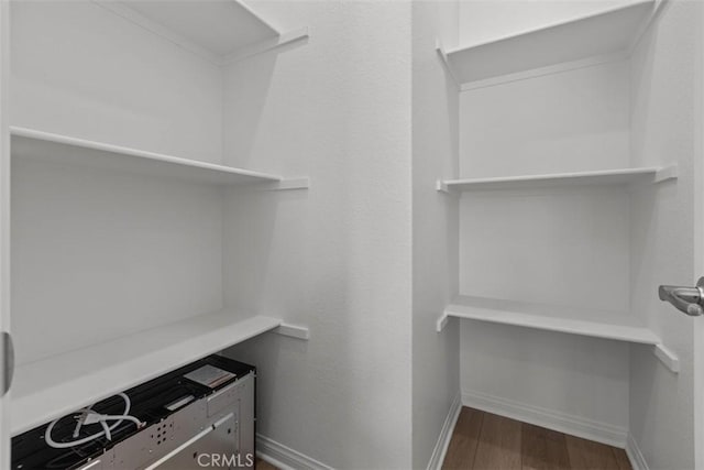 spacious closet featuring dark wood-style flooring