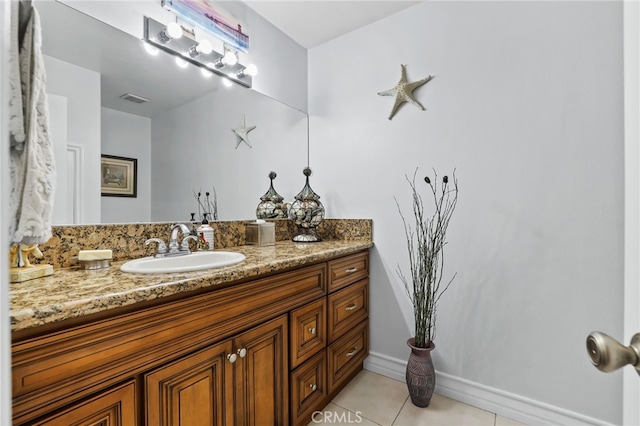 18815 Thornwood Cir Unit Ci32, Huntington Beach, CA 92646 - bathroom with baseboards, visible vents, tile patterned floors, and vanity