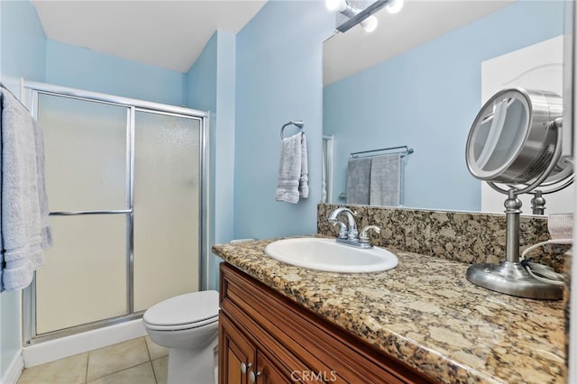 18815 Thornwood Cir Unit Ci32, Huntington Beach, CA 92646 - bathroom with tile patterned floors, vanity, a shower stall, and toilet
