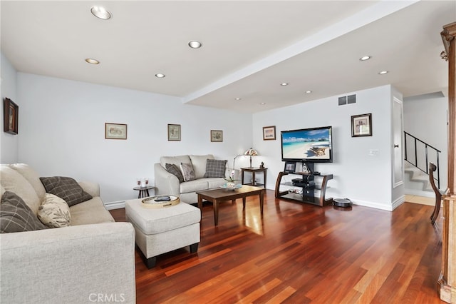 18815 Thornwood Cir Unit Ci32, Huntington Beach, CA 92646 - living room with recessed lighting, wood finished floors, visible vents, and stairs