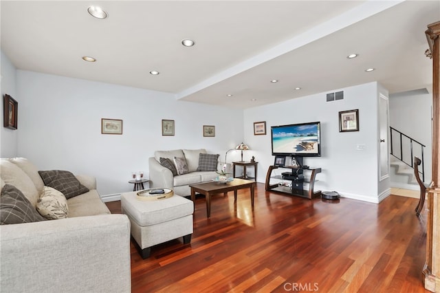 18815 Thornwood Cir Unit Ci32, Huntington Beach, CA 92646 - living room with stairs, wood finished floors, and recessed lighting