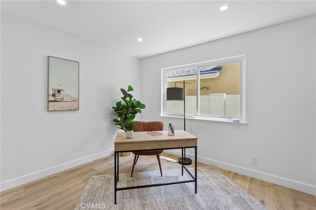7042 Stonewood Dr, Huntington Beach, CA 92647 - office space with baseboards, light wood-style floors, and recessed lighting